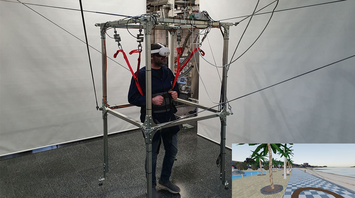 Sistema de robot por cables e realidade virtual desenvolto polo grupo En.Edi no proxecto Virtual R3
