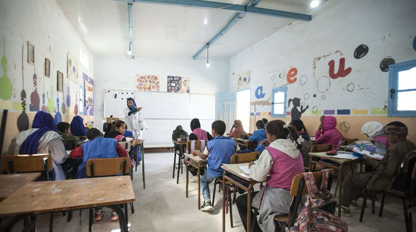 Aula no Sáhara occidental que participou no obradoiro impartido desde a Escola de Enxeñaría de Minas e Enerxía